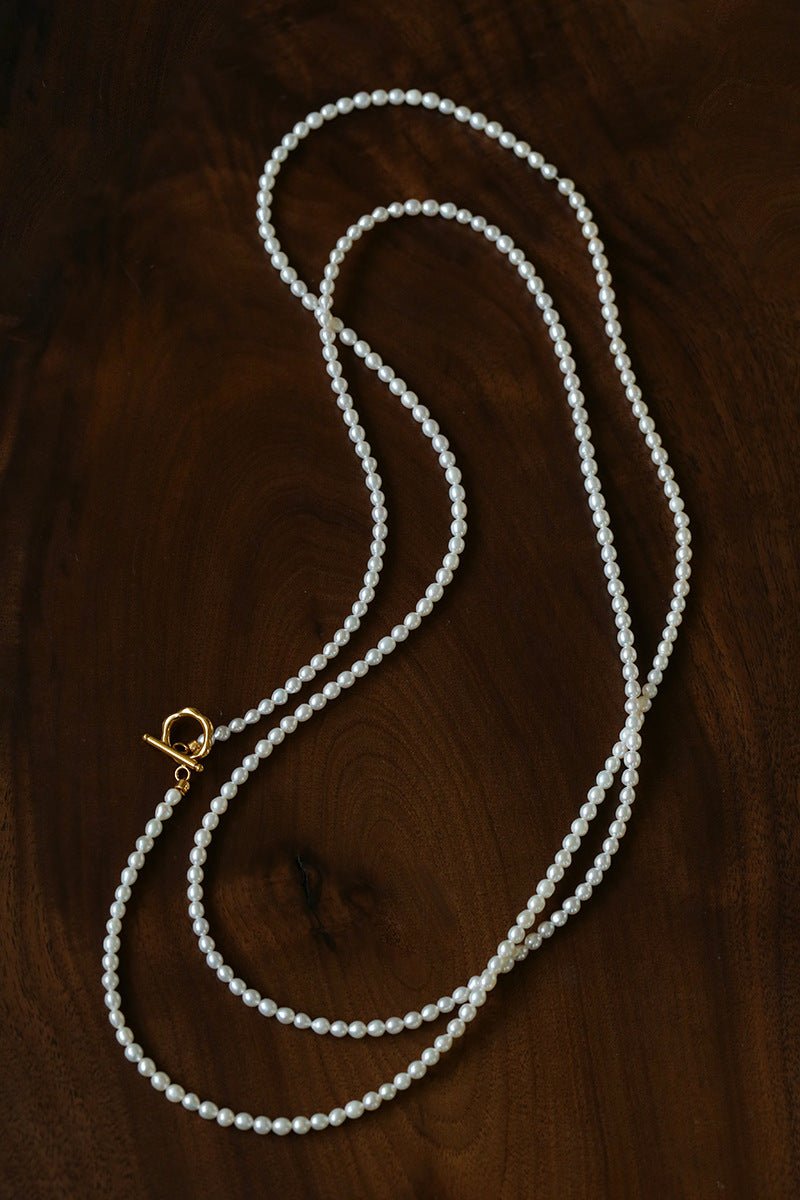 French Style Long Freshwater Pearl OT Clasp Lariat Necklace - floysun