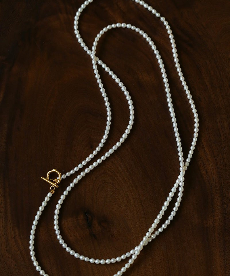 French Style Long Freshwater Pearl OT Clasp Lariat Necklace - floysun