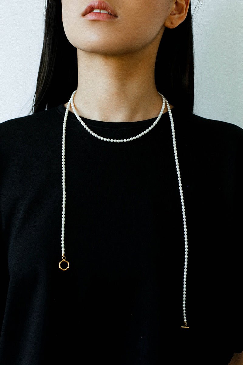 French Style Long Freshwater Pearl OT Clasp Lariat Necklace - floysun