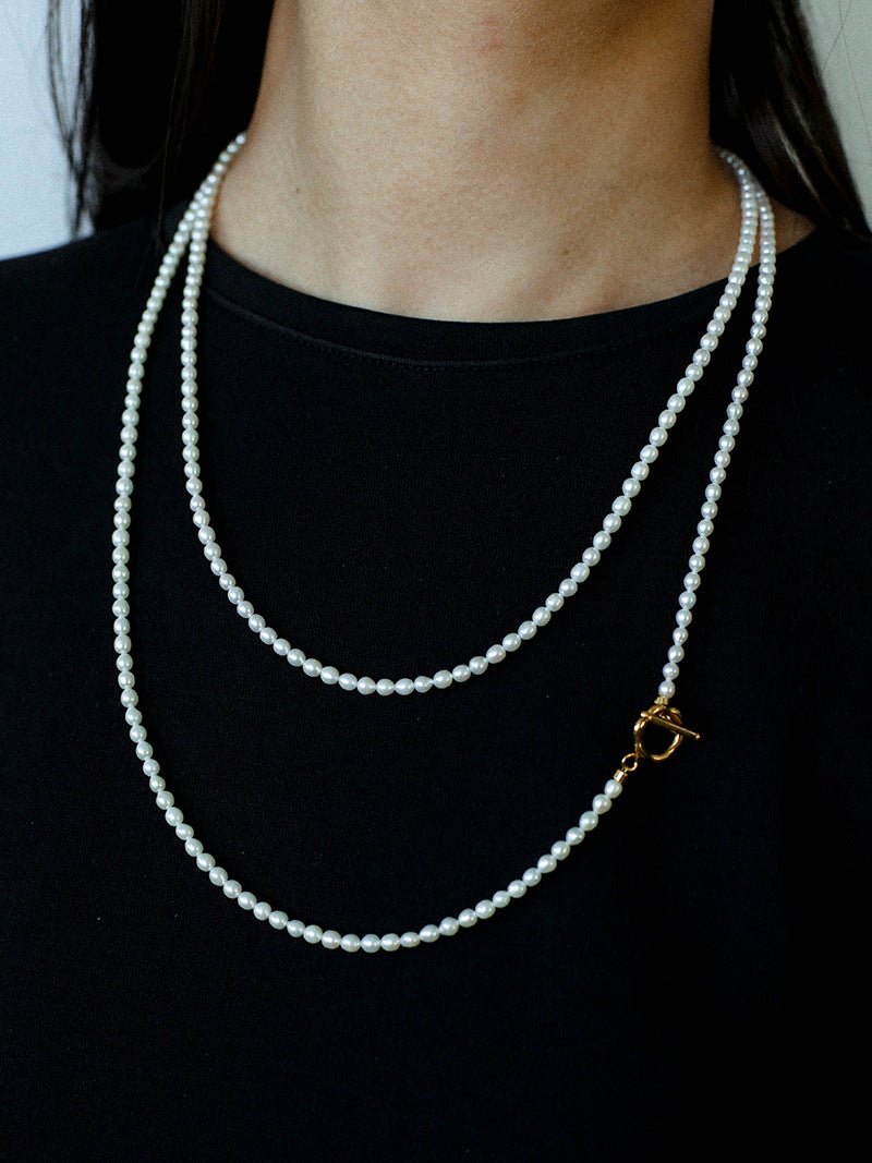 French Style Long Freshwater Pearl OT Clasp Lariat Necklace - floysun
