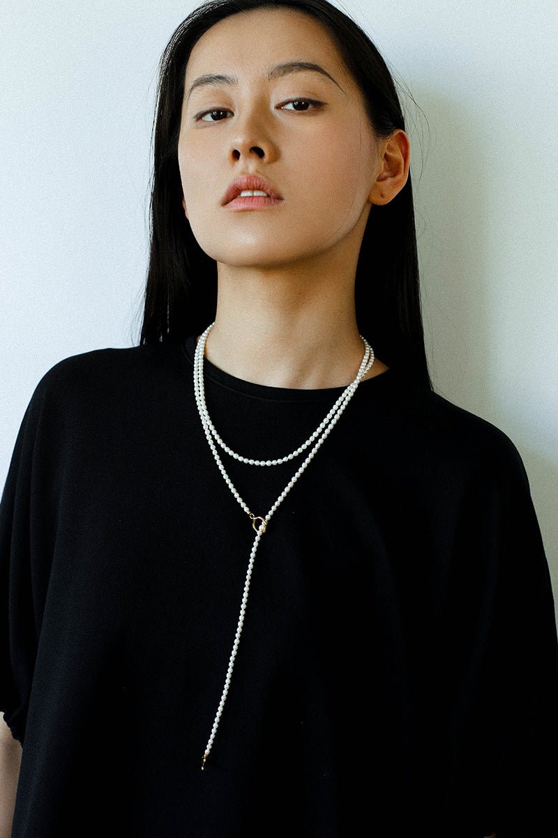 French Style Long Freshwater Pearl OT Clasp Lariat Necklace - floysun
