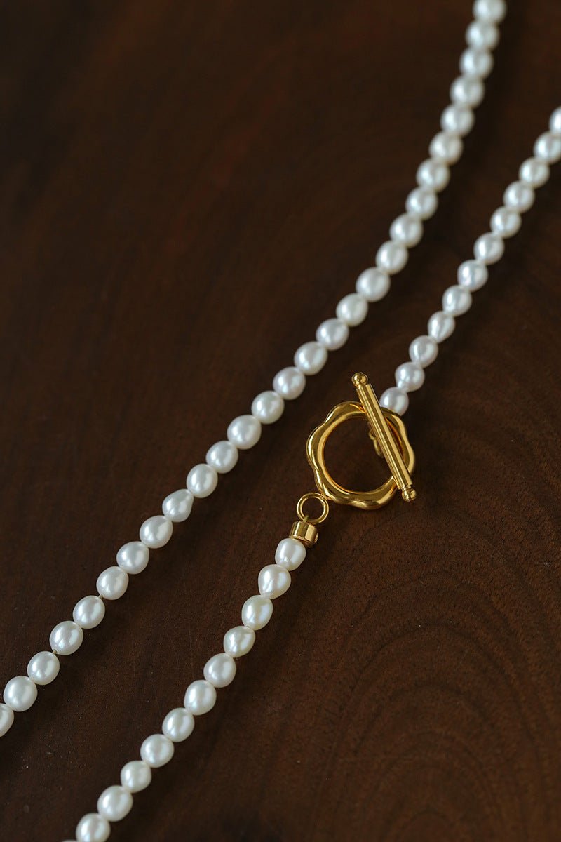 French Style Long Freshwater Pearl OT Clasp Lariat Necklace - floysun