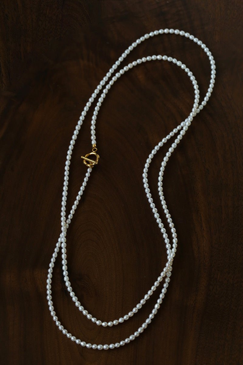 French Style Long Freshwater Pearl OT Clasp Lariat Necklace - floysun