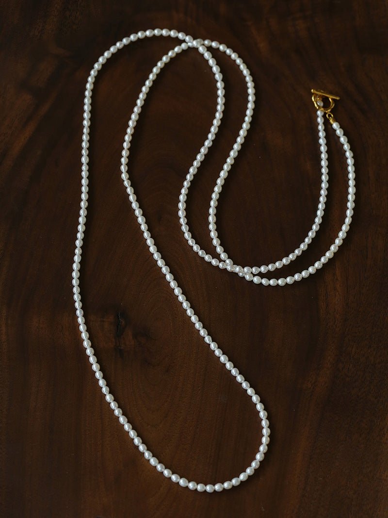 French Style Long Freshwater Pearl OT Clasp Lariat Necklace - floysun