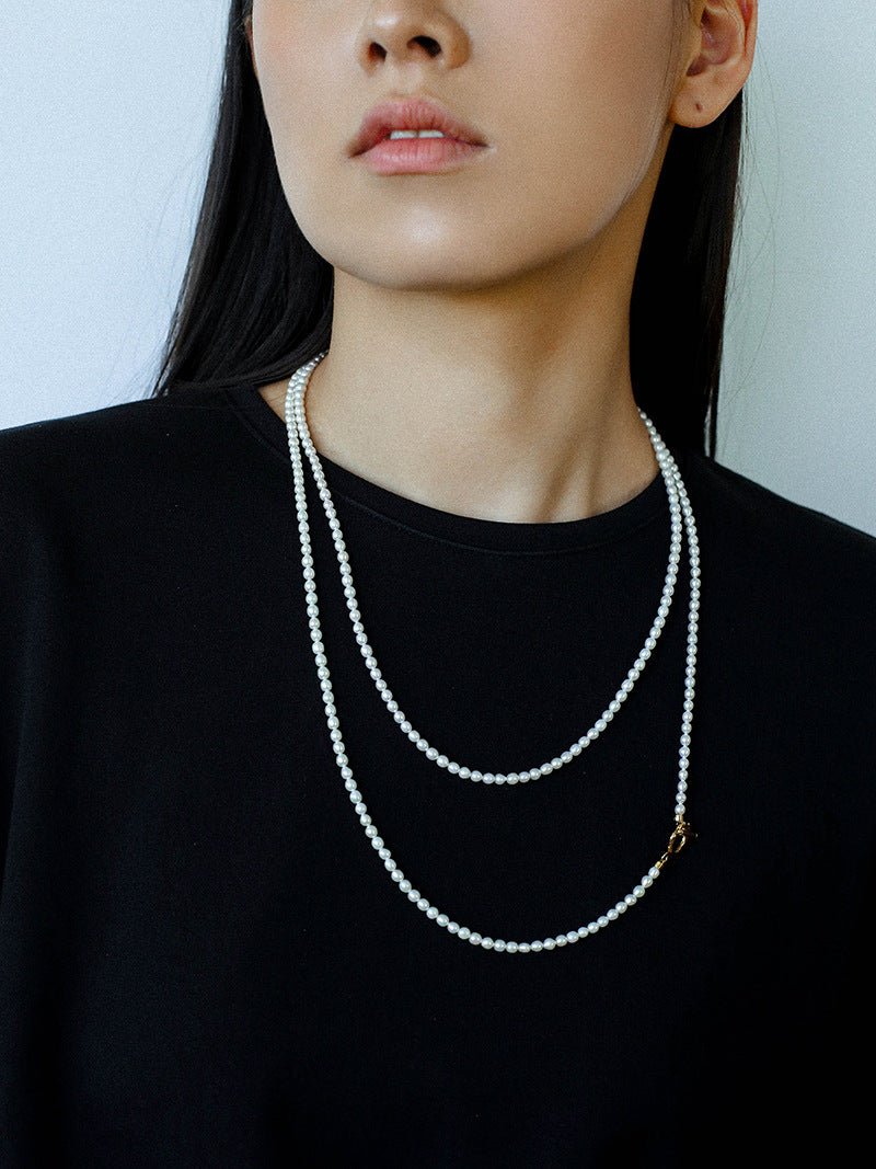 French Style Long Freshwater Pearl OT Clasp Lariat Necklace - floysun