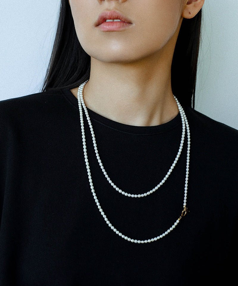 French Style Long Freshwater Pearl OT Clasp Lariat Necklace - floysun