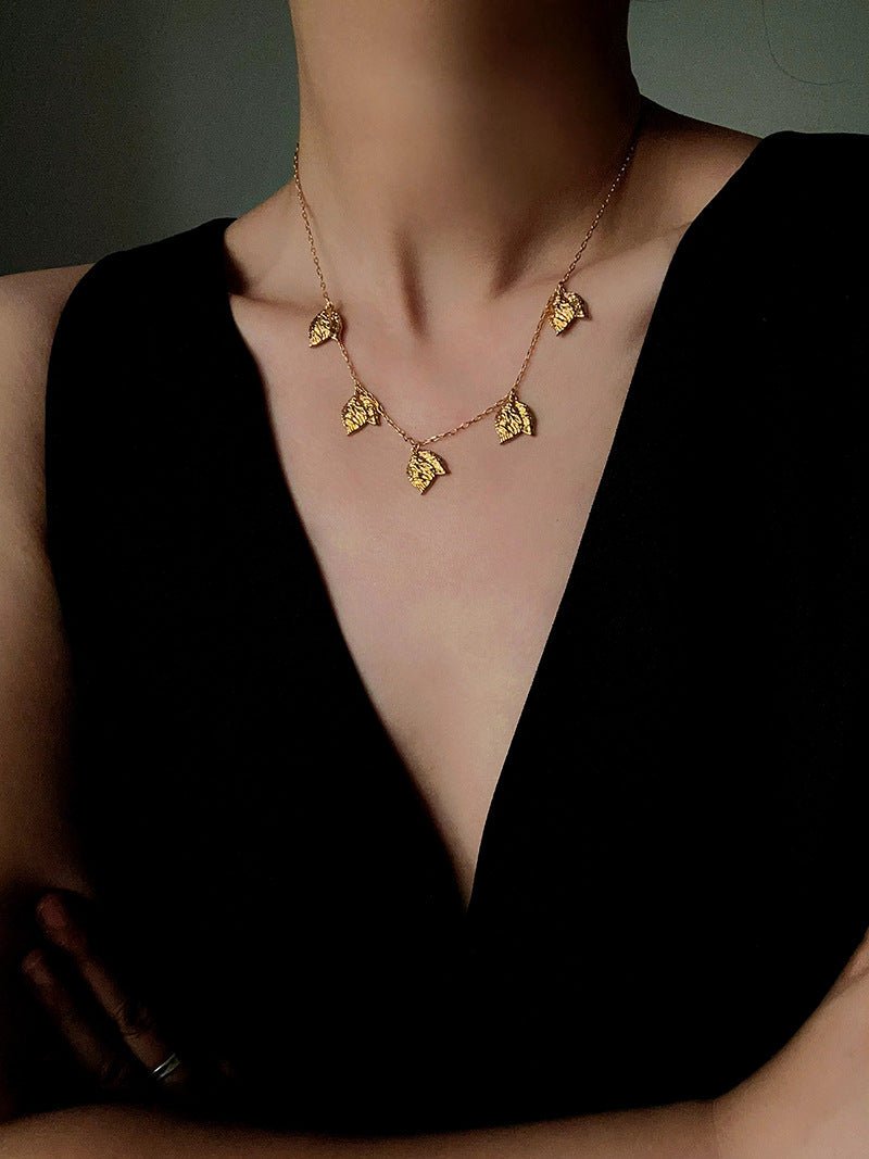 French Textured Tulip Station Choker - Liquid Metal Hammered Floral Layering Necklace - floysun