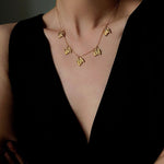 French Textured Tulip Station Choker - Liquid Metal Hammered Floral Layering Necklace - floysun