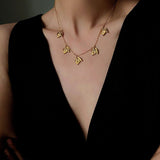 French Textured Tulip Station Choker - Liquid Metal Hammered Floral Layering Necklace - floysun