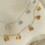 French Textured Tulip Station Choker - Liquid Metal Hammered Floral Layering Necklace - floysun