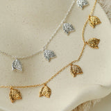 French Textured Tulip Station Choker - Liquid Metal Hammered Floral Layering Necklace - floysun