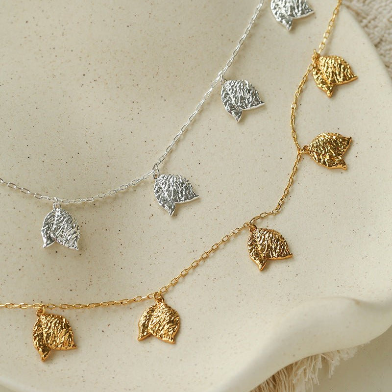 French Textured Tulip Station Choker - Liquid Metal Hammered Floral Layering Necklace - floysun