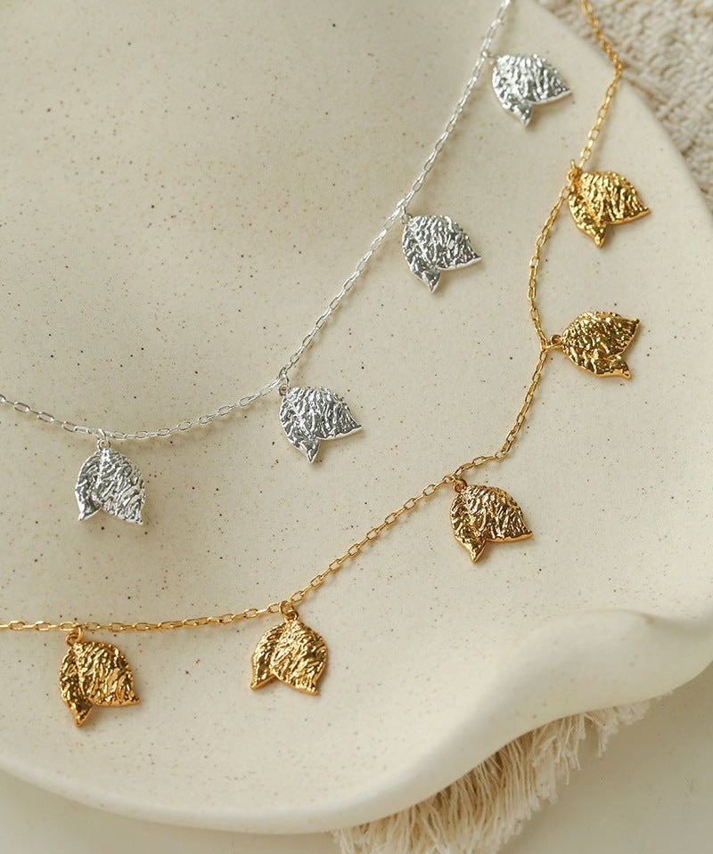 French Textured Tulip Station Choker - Liquid Metal Hammered Floral Layering Necklace - floysun