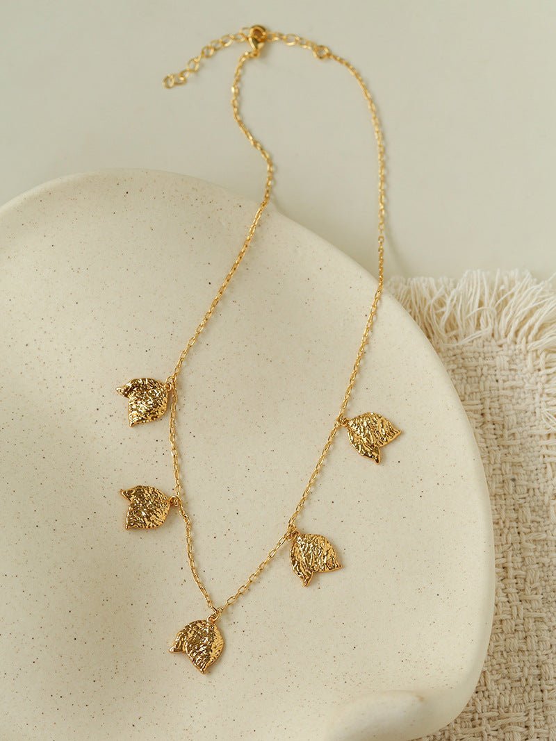 French Textured Tulip Station Choker - Liquid Metal Hammered Floral Layering Necklace - floysun