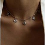 French Textured Tulip Station Choker - Liquid Metal Hammered Floral Layering Necklace - floysun