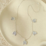 French Textured Tulip Station Choker - Liquid Metal Hammered Floral Layering Necklace - floysun