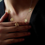 French Textured Tulip Station Choker - Liquid Metal Hammered Floral Layering Necklace - floysun