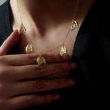 French Textured Tulip Station Choker - Liquid Metal Hammered Floral Layering Necklace - floysun