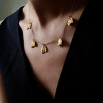 French Textured Tulip Station Choker - Liquid Metal Hammered Floral Layering Necklace - floysun