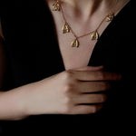 French Textured Tulip Station Choker - Liquid Metal Hammered Floral Layering Necklace - floysun