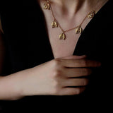 French Textured Tulip Station Choker - Liquid Metal Hammered Floral Layering Necklace - floysun