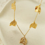 French Textured Tulip Station Choker - Liquid Metal Hammered Floral Layering Necklace - floysun