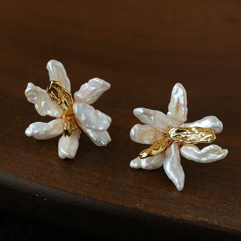 French Toothpick Baroque Pearl Flower Earrings - floysun