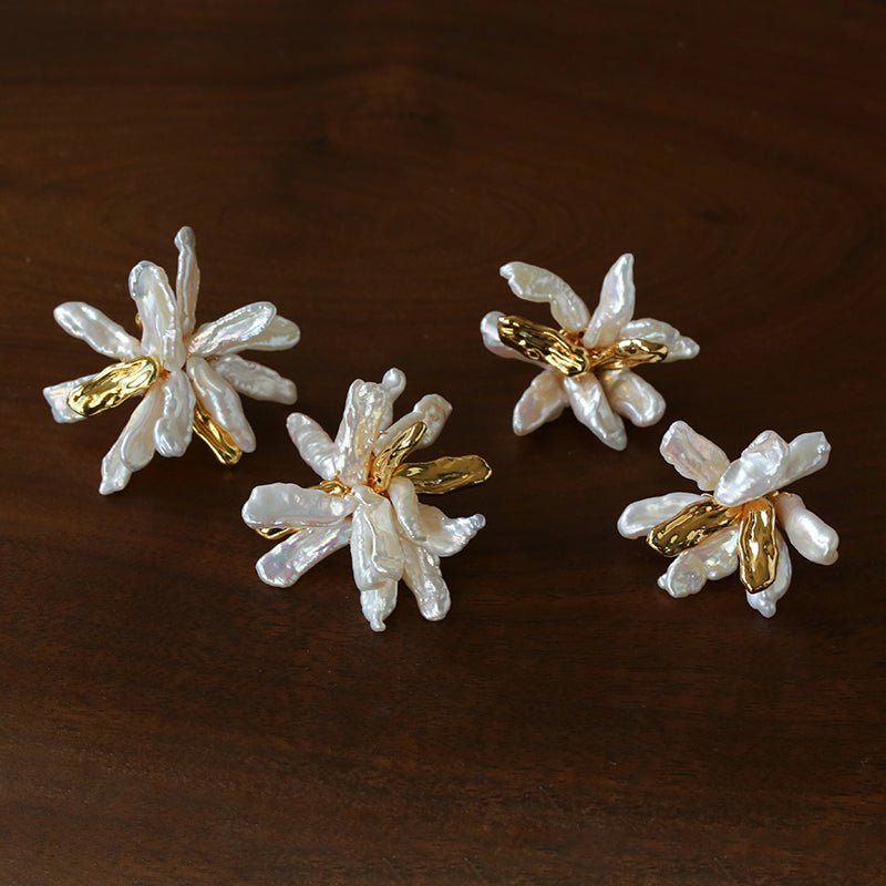French Toothpick Baroque Pearl Flower Earrings - floysun