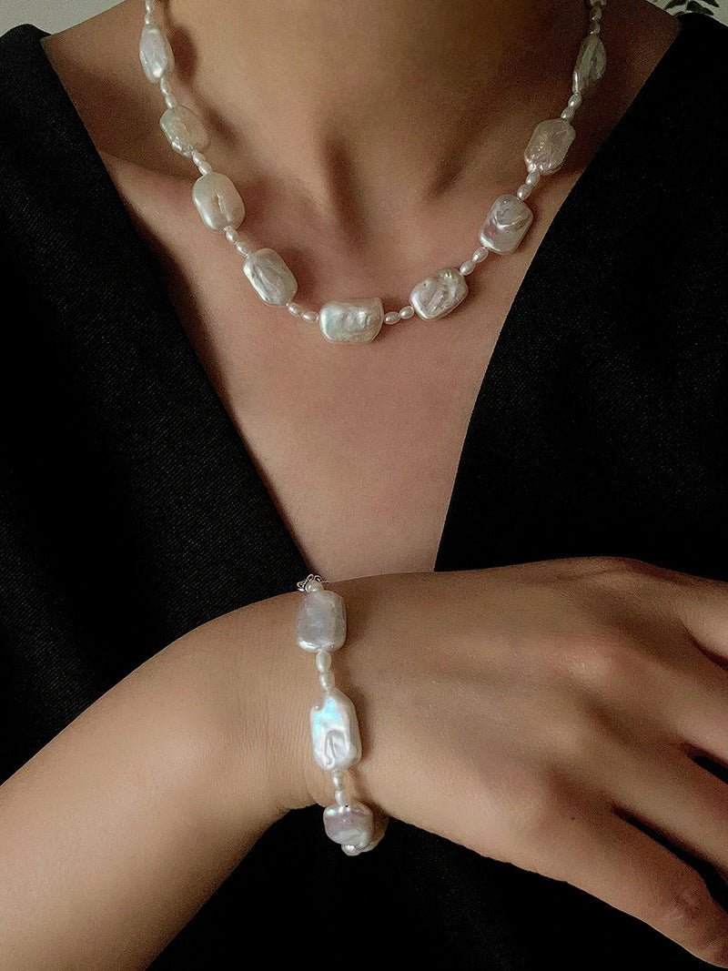 French Vintage Baroque Pearl Choker - Layered Natural Square Pearl Chain - floysun