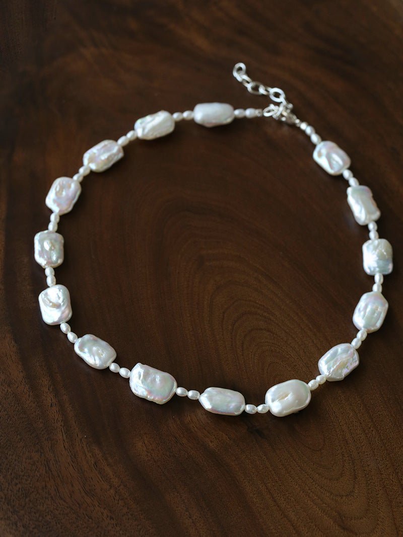 French Vintage Baroque Pearl Choker - Layered Natural Square Pearl Chain - floysun