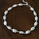 French Vintage Baroque Pearl Choker - Layered Natural Square Pearl Chain - floysun