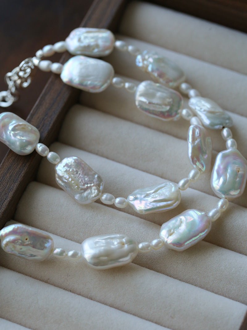 French Vintage Baroque Pearl Choker - Layered Natural Square Pearl Chain - floysun
