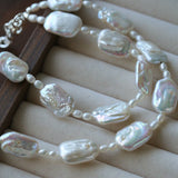 French Vintage Baroque Pearl Choker - Layered Natural Square Pearl Chain - floysun