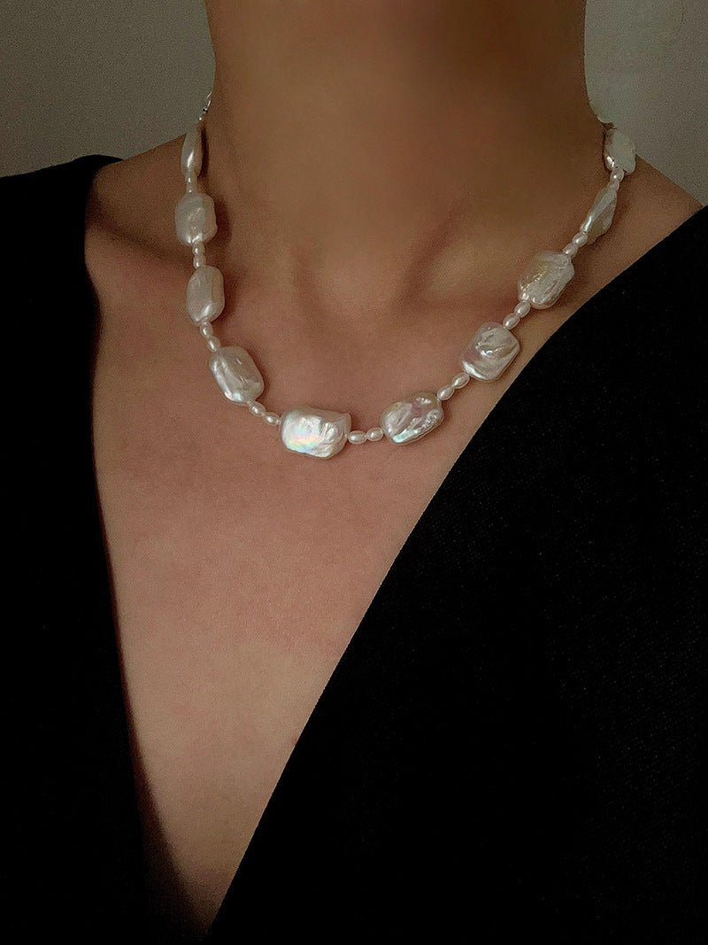 French Vintage Baroque Pearl Choker - Layered Natural Square Pearl Chain - floysun