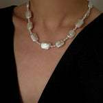 French Vintage Baroque Pearl Choker - Layered Natural Square Pearl Chain - floysun