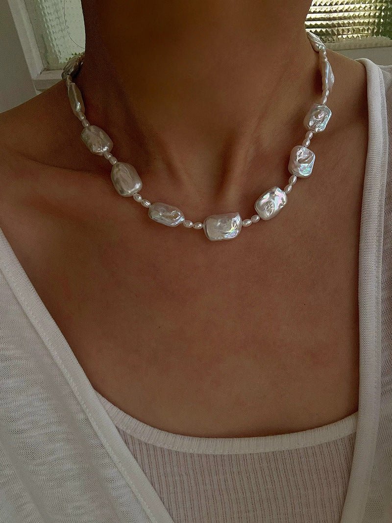 French Vintage Baroque Pearl Choker - Layered Natural Square Pearl Chain - floysun