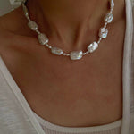 French Vintage Baroque Pearl Choker - Layered Natural Square Pearl Chain - floysun