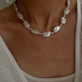 French Vintage Baroque Pearl Choker - Layered Natural Square Pearl Chain - floysun