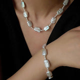 French Vintage Baroque Pearl Choker - Layered Natural Square Pearl Chain - floysun