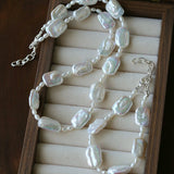 French Vintage Baroque Pearl Choker - Layered Natural Square Pearl Chain - floysun