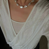 French Vintage Baroque Pearl Choker - Layered Natural Square Pearl Chain - floysun