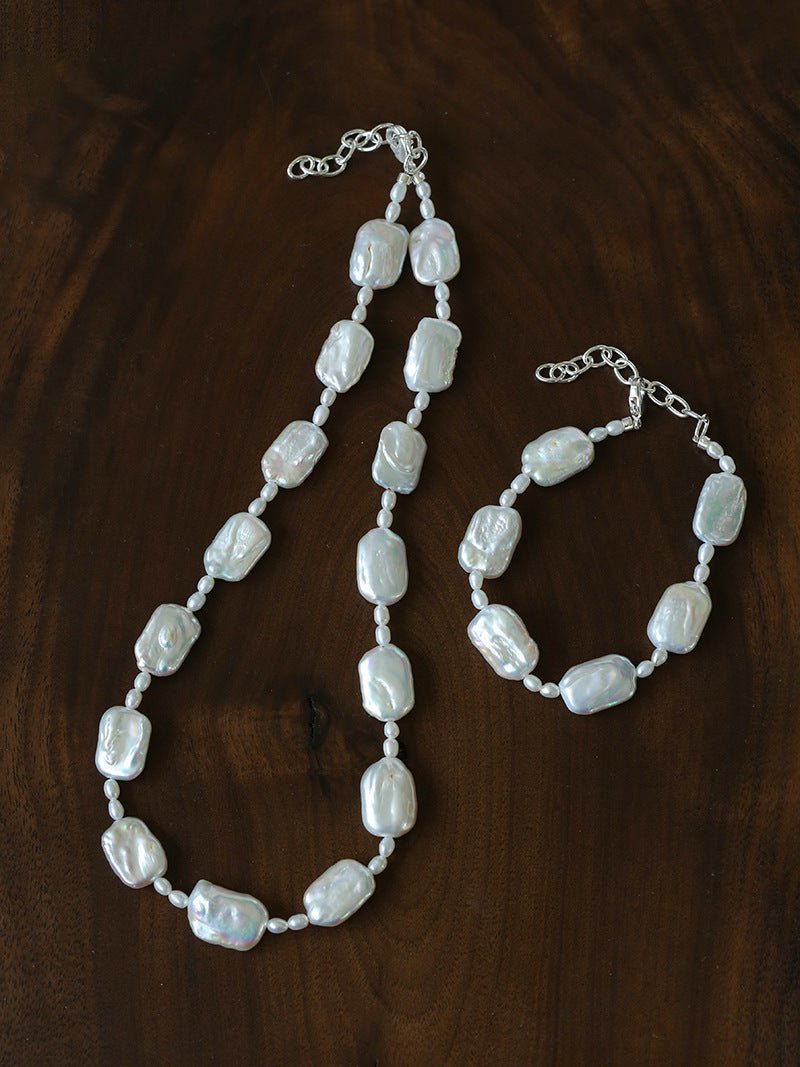 French Vintage Baroque Pearl Choker - Layered Natural Square Pearl Chain - floysun