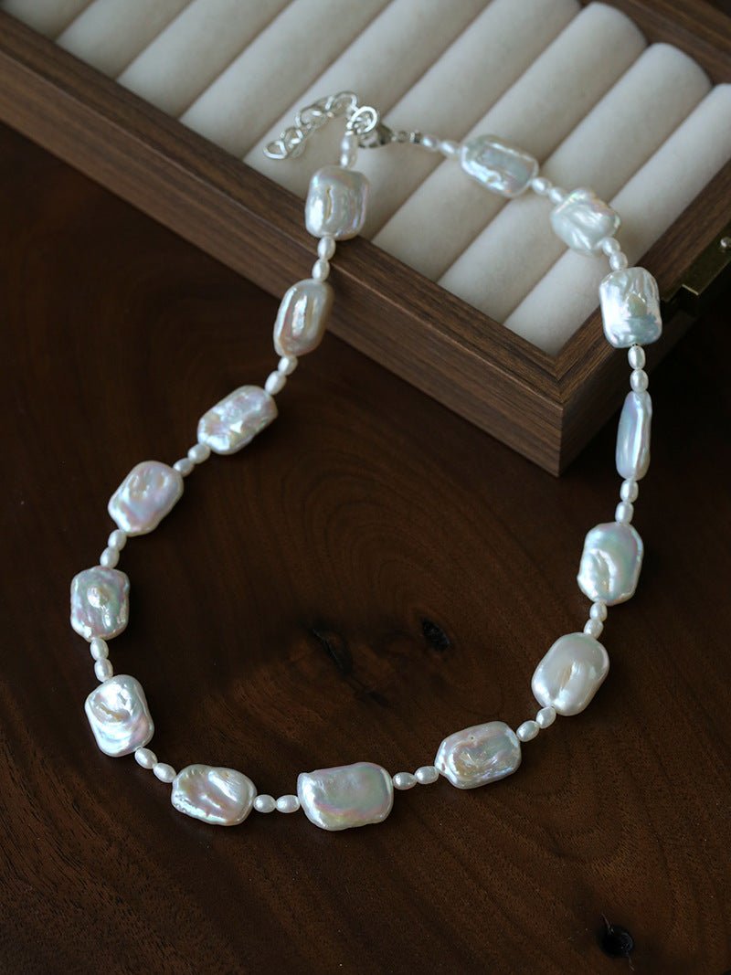 French Vintage Baroque Pearl Choker - Layered Natural Square Pearl Chain - floysun