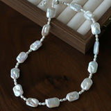 French Vintage Baroque Pearl Choker - Layered Natural Square Pearl Chain - floysun
