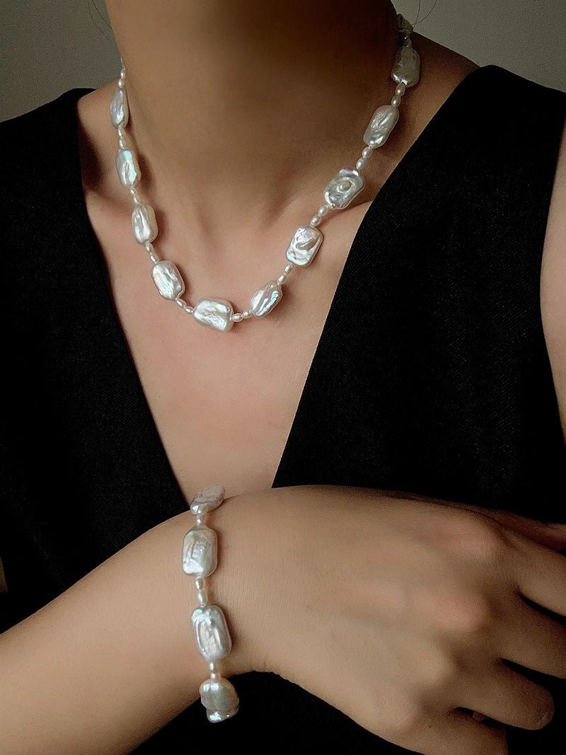 French Vintage Baroque Pearl Choker - Layered Natural Square Pearl Chain - floysun