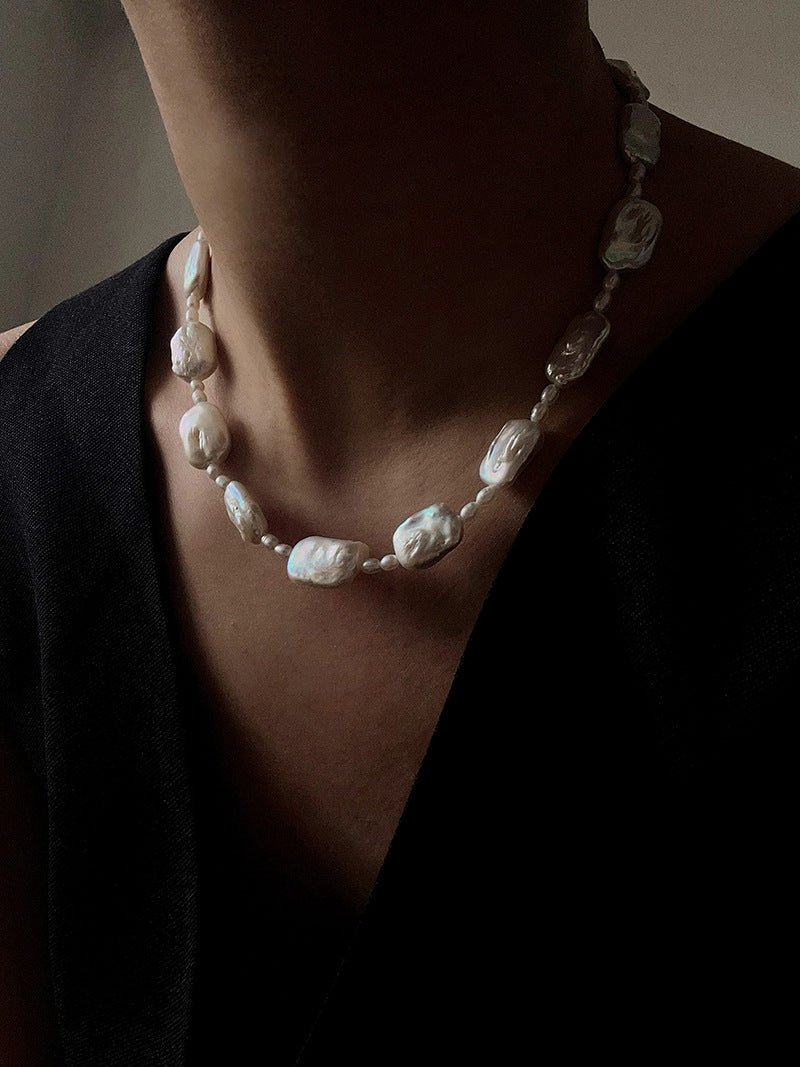French Vintage Baroque Pearl Choker - Layered Natural Square Pearl Chain - floysun