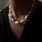 French Vintage Baroque Pearl Choker - Layered Natural Square Pearl Chain - floysun