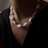 French Vintage Baroque Pearl Choker - Layered Natural Square Pearl Chain - floysun