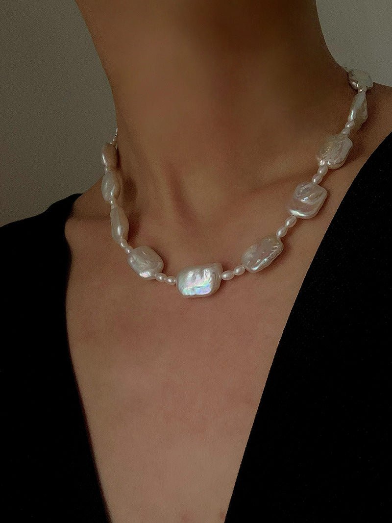 French Vintage Baroque Pearl Choker - Layered Natural Square Pearl Chain - floysun