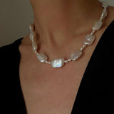 French Vintage Baroque Pearl Choker - Layered Natural Square Pearl Chain - floysun